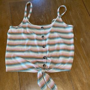 Button and Tie front striped waffle knit AE tank.